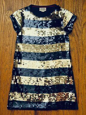 Johnnie b. Girls’ Gold & Silver Sequin Holiday Party Dress, Size 6–7